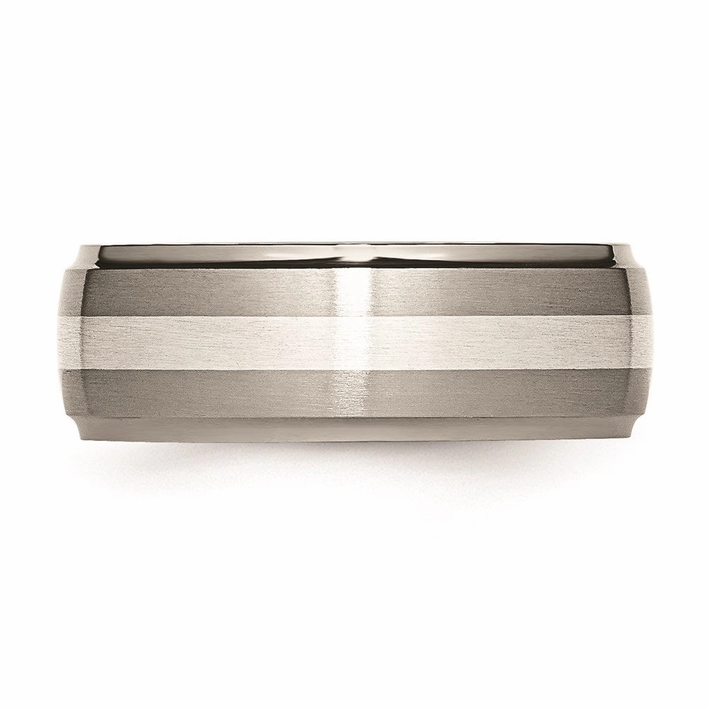Titanium Ridged Edge Sterling Silver Inlay 8mm Brushed/Polished Band | TB16