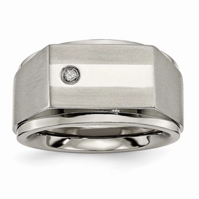 Titanium Satin & Polished Diamond Band | TB263AA