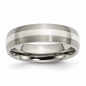 Titanium Sterling Silver Inlay 6mm Brushed Band | TB210