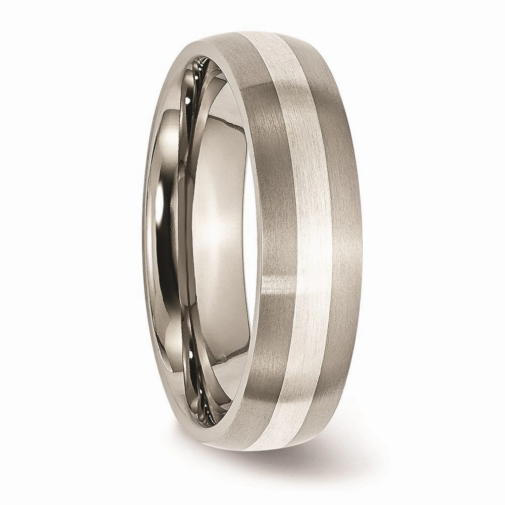 Titanium Sterling Silver Inlay 6mm Brushed Band | TB210