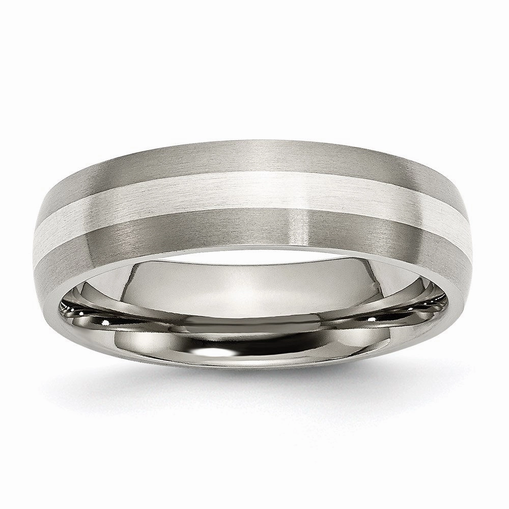 Titanium Sterling Silver Inlay 6mm Brushed Band | TB210