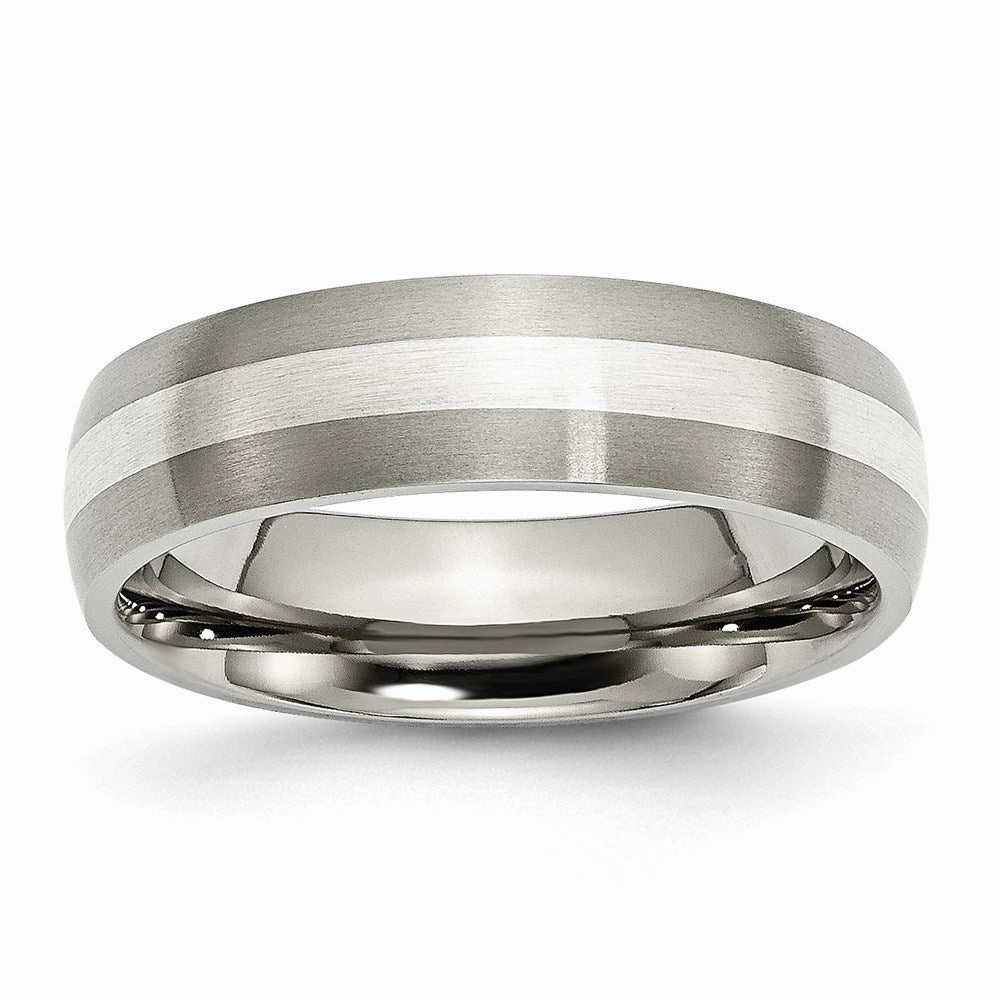 Titanium Sterling Silver Inlay 6mm Brushed Band | TB210
