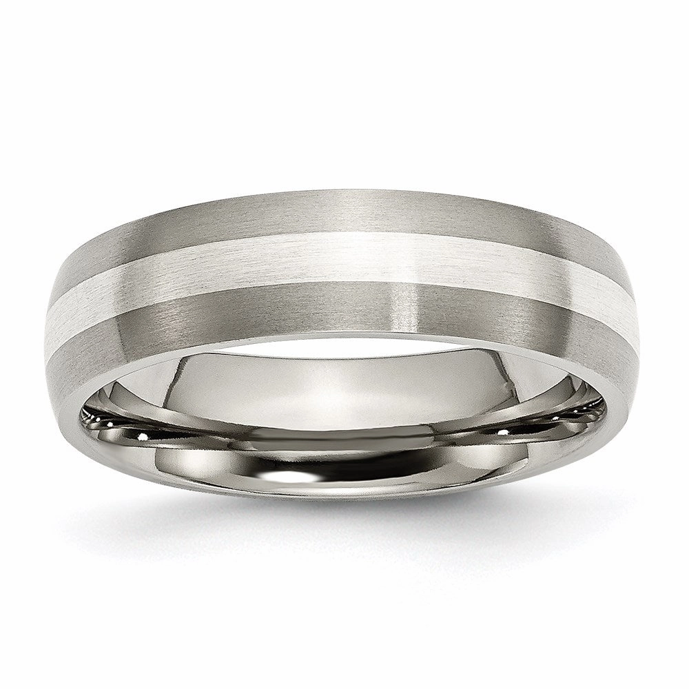 Titanium Sterling Silver Inlay 6mm Brushed Band | TB210