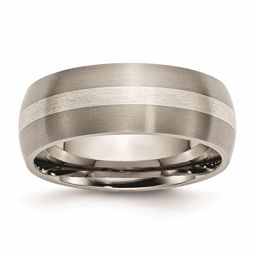 Titanium Sterling Silver Inlay 8mm Brushed Band | TB80
