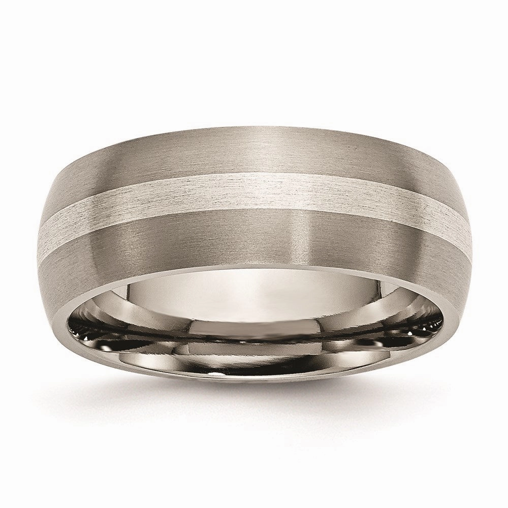 Titanium Sterling Silver Inlay 8mm Brushed Band | TB80