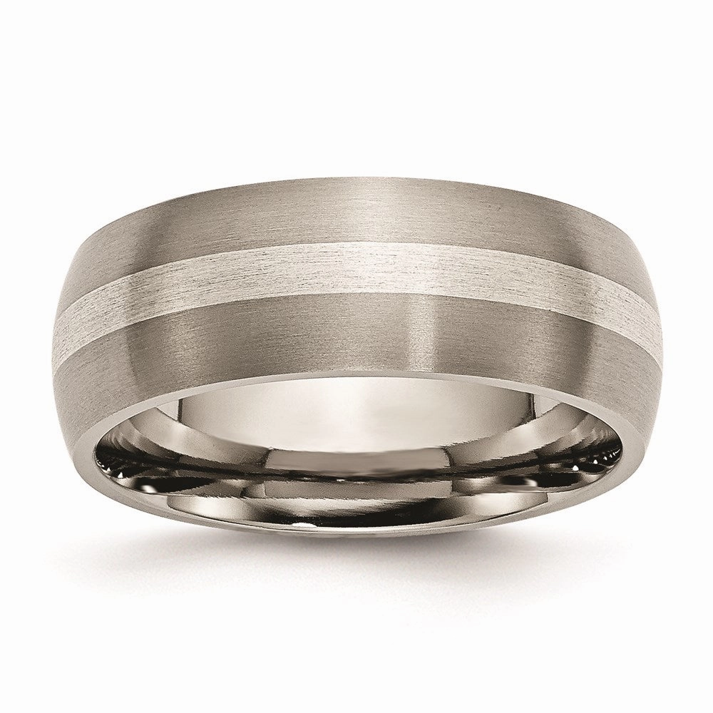 Titanium Sterling Silver Inlay 8mm Brushed Band | TB80