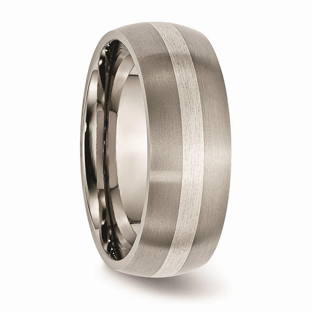 Titanium Sterling Silver Inlay 8mm Brushed Band | TB80