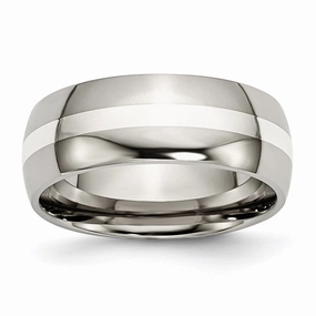 Titanium Sterling Silver Inlay 8mm Polished Band | TB212