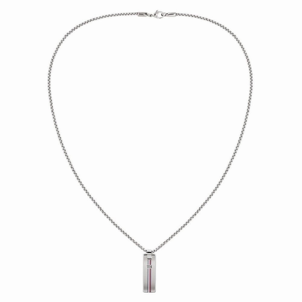 Tommy Hilfiger Dressed Up Rhodium Skinny Dog Tag Necklace 2790169