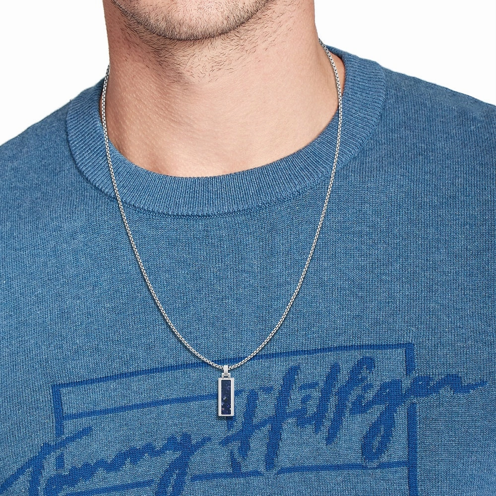 Tommy Hilfiger Mens Sodalite Stone Tag Necklace 2790542