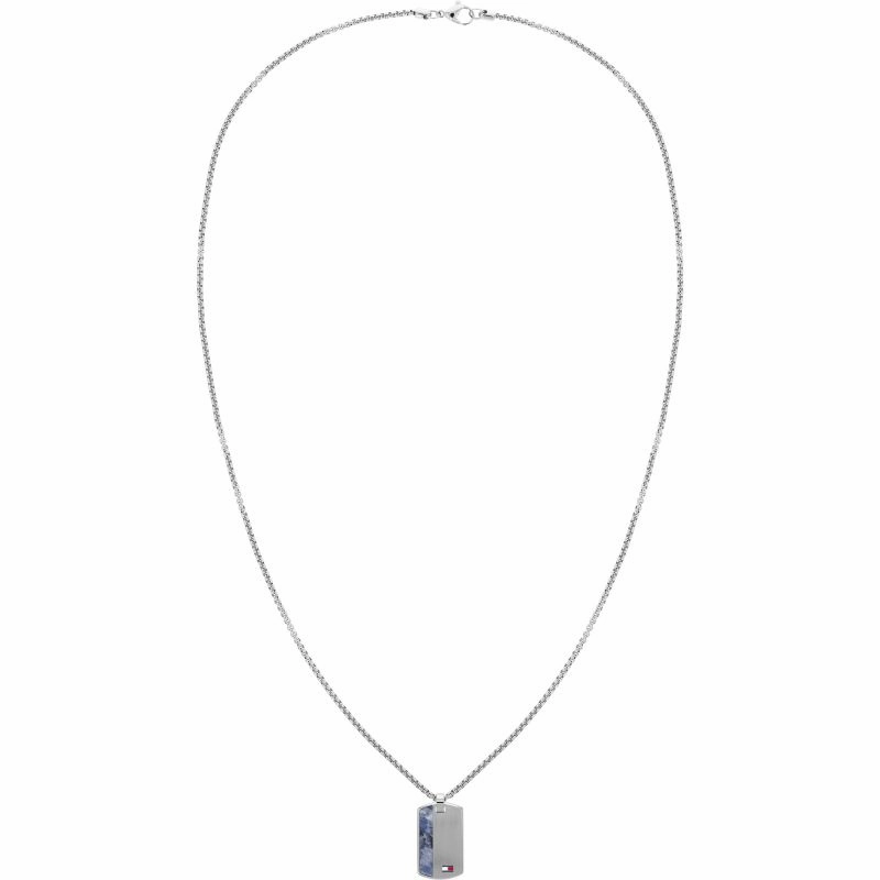 Tommy Hilfiger Mens Stone Set Tag Necklace 2790437