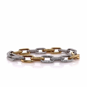 Uneek 18k Two-Tone Alternating Polished and Diamond Chain Link Bracelet