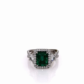 Uneek Platinum Emerald and Diamond Halo Split Shank Ring