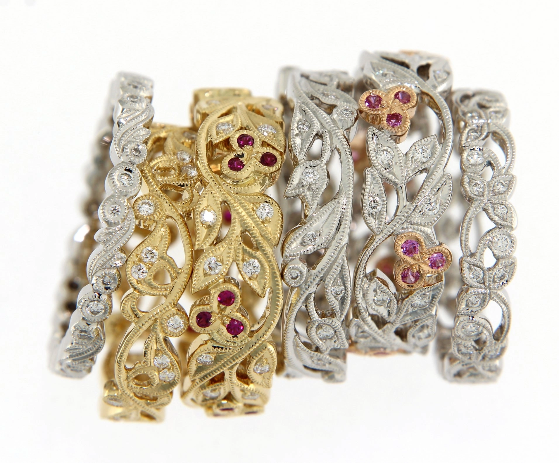 Ungar Orchid Spray Ring 18ct White Gold & Diamond Eternity Ring