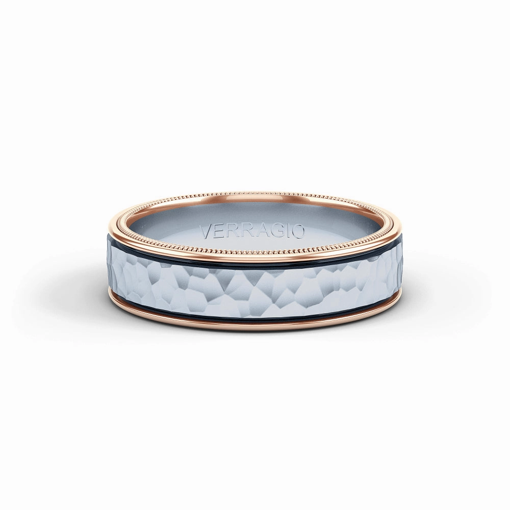 Verragio Men's 7mm Two-Tone Hammered Wedding Band