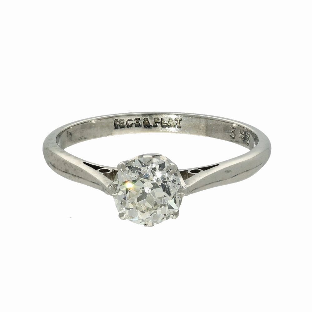 Vintage 18ct and Platinum 0.89ct Old Cut Diamond Solitaire Engagement Ring