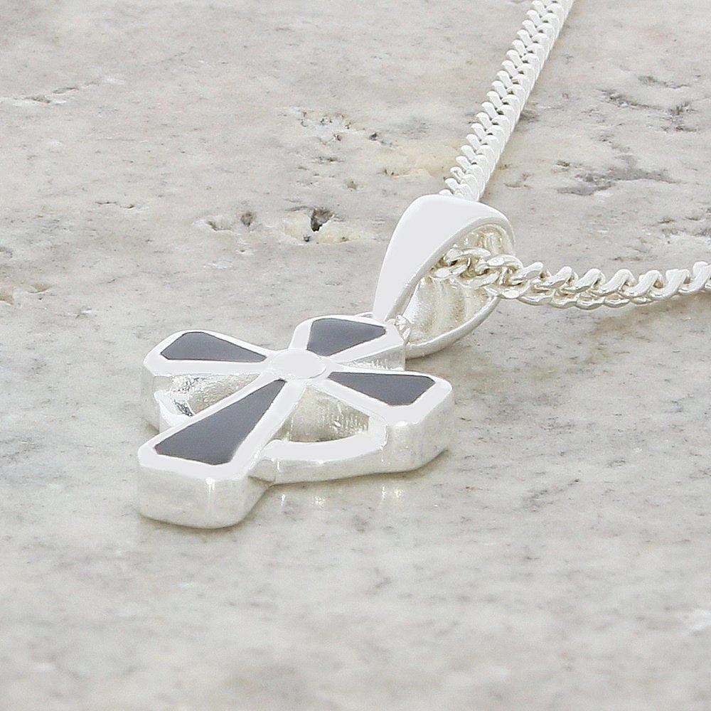 Whitby Jet Sterling Silver Celtic Cross Pendant and Chain