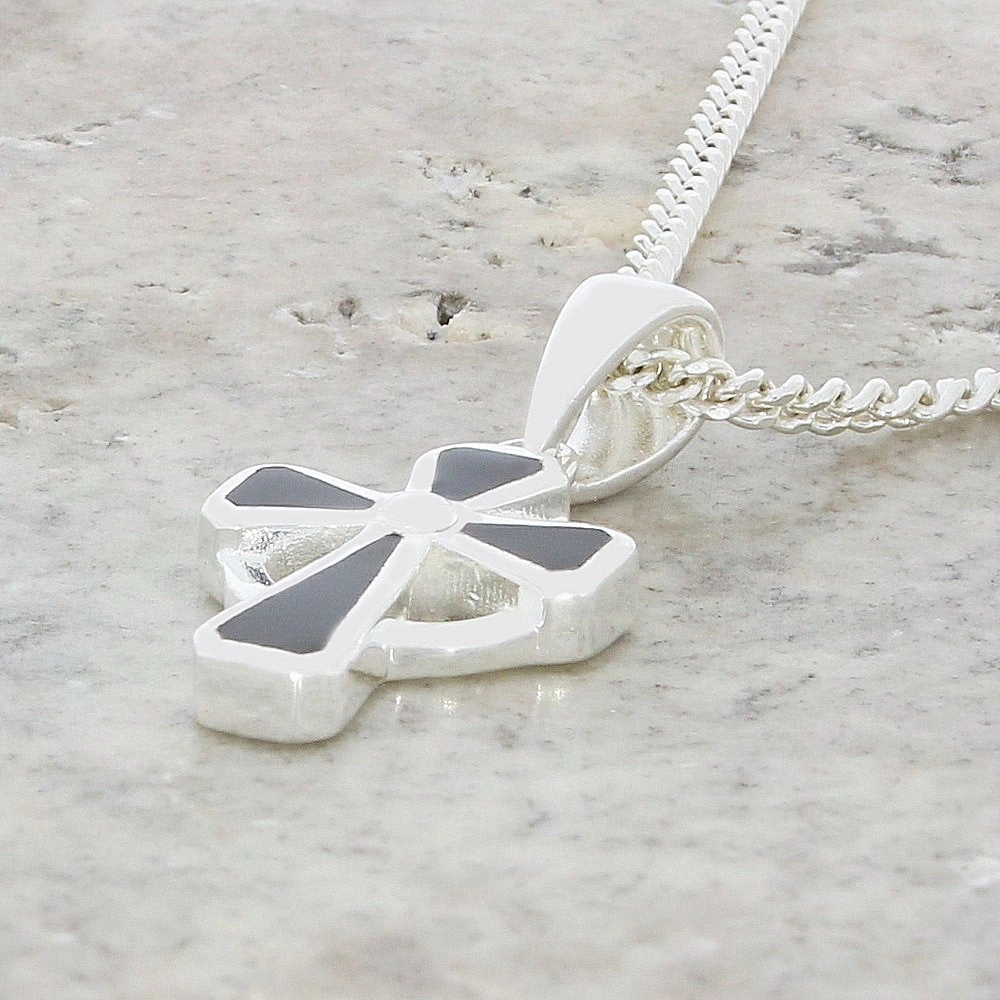 Whitby Jet Sterling Silver Celtic Cross Pendant and Chain
