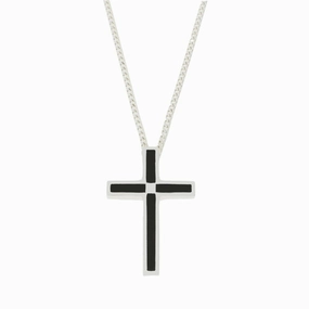 Whitby Jet Sterling Silver Cross Pendant and Chain