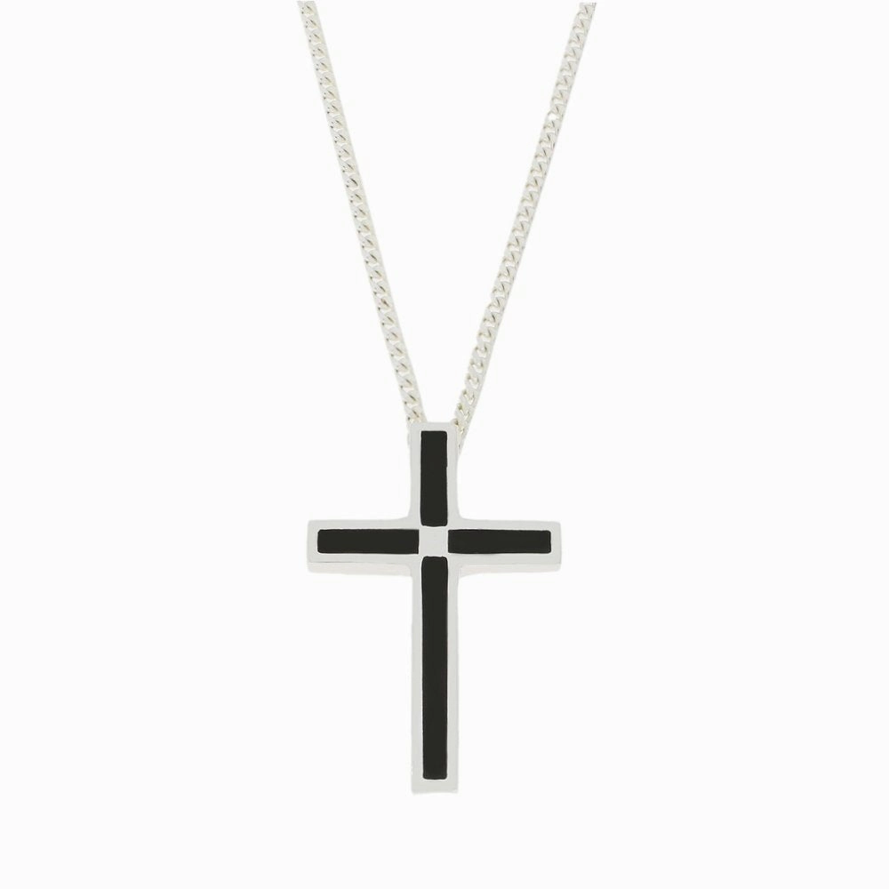 Whitby Jet Sterling Silver Cross Pendant and Chain