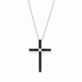 Whitby Jet Sterling Silver Cross Pendant and Chain
