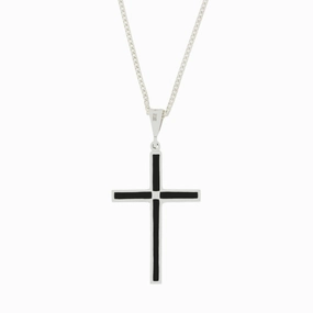 Whitby Jet Sterling Silver Cross Pendant and Chain