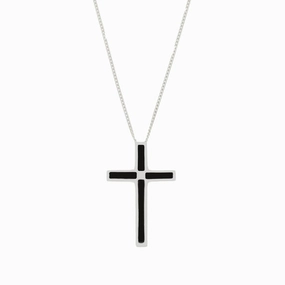 Whitby Jet Sterling Silver Cross Pendant and Chain