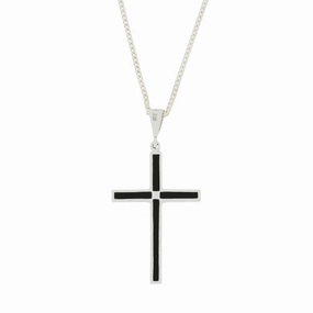 Whitby Jet Sterling Silver Cross Pendant and Chain