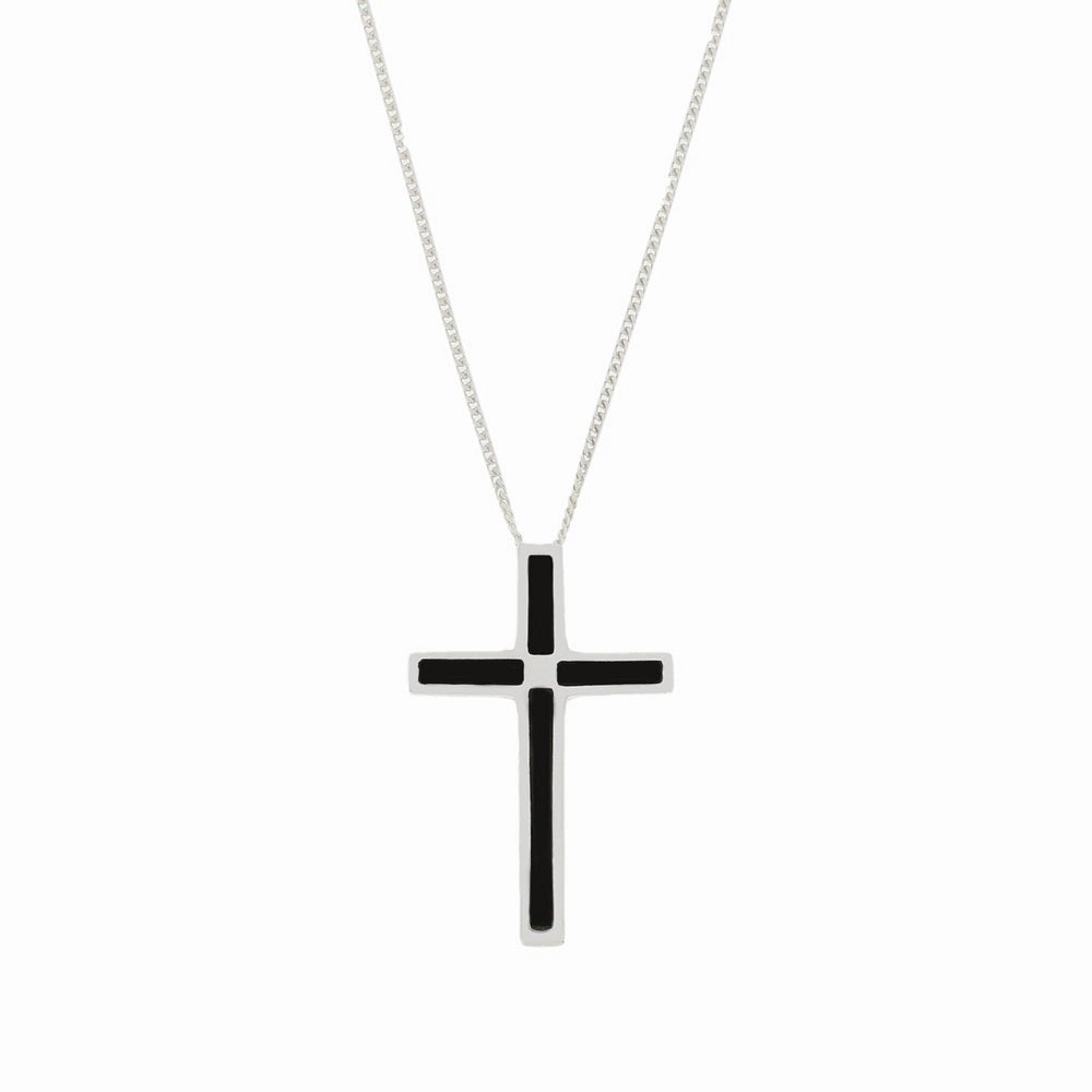 Whitby Jet Sterling Silver Cross Pendant and Chain