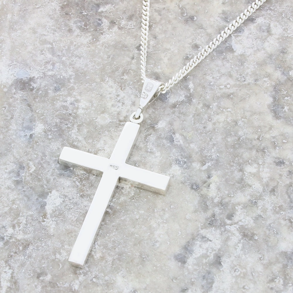 Whitby Jet Sterling Silver Cross Pendant and Chain