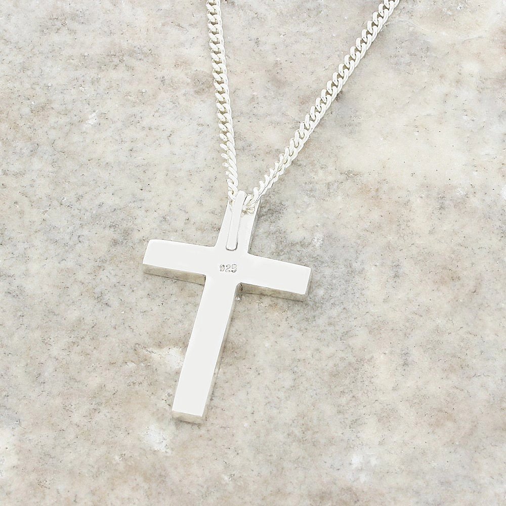 Whitby Jet Sterling Silver Cross Pendant and Chain
