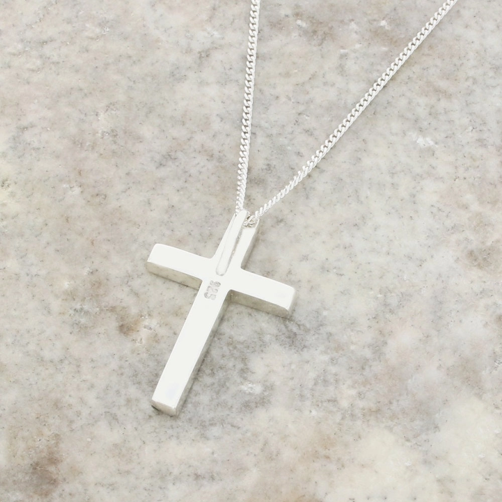 Whitby Jet Sterling Silver Cross Pendant and Chain