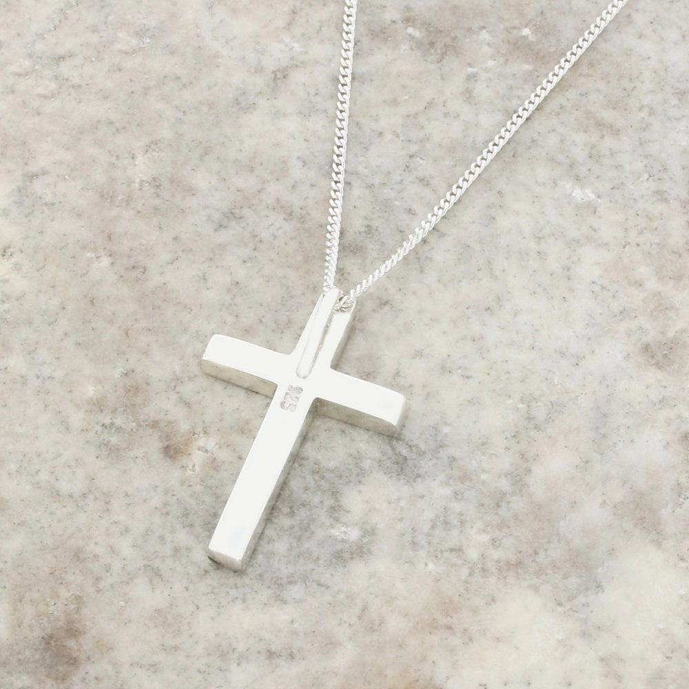Whitby Jet Sterling Silver Cross Pendant and Chain