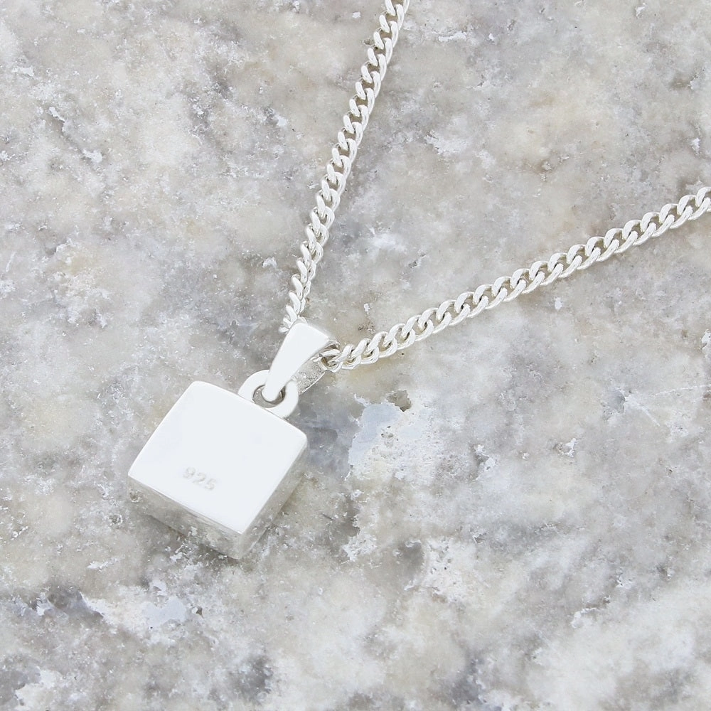 Whitby Jet Sterling Silver Square Pendant and Chain