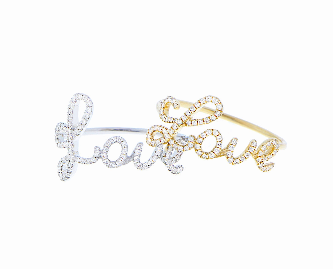 White and yellow gold diamond Love ring