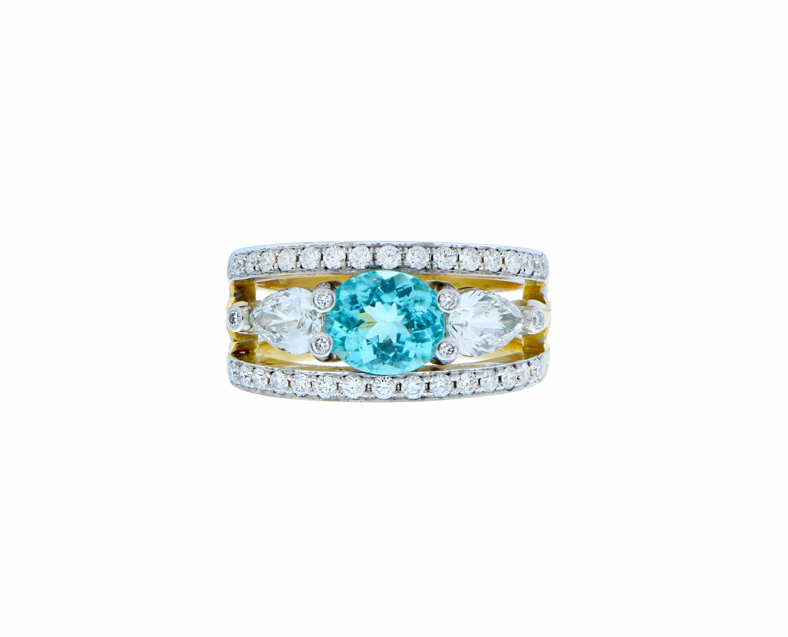 White gold and diamond ring with a paraiba tourmaline