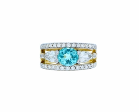 White gold and diamond ring with a paraiba tourmaline