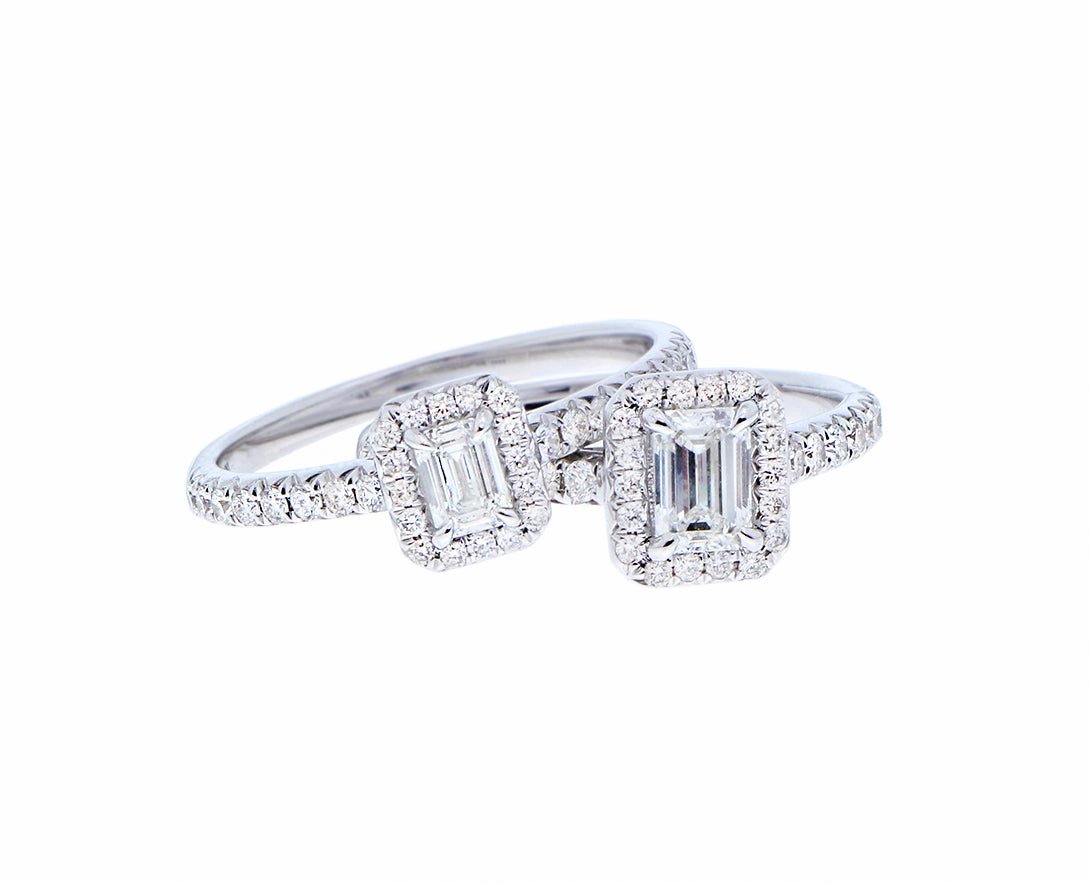 White gold and diamond rings with a baguette