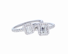 White gold and diamond rings with a baguette