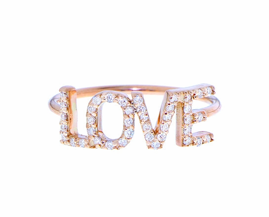 Yellow and rose gold diamond ring with letters