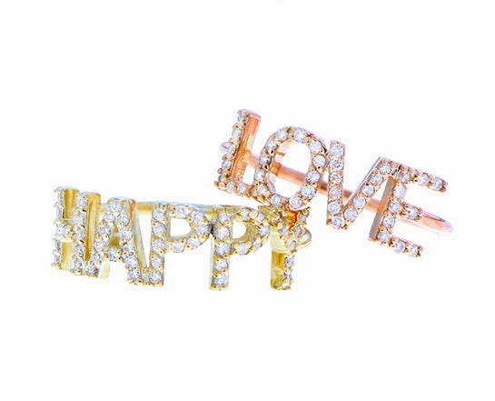 Yellow and rose gold diamond ring with letters