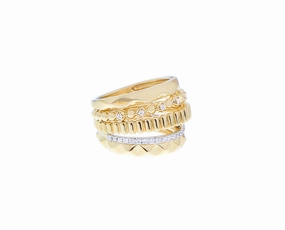 Yellow and white gold 5 rings with diamonds