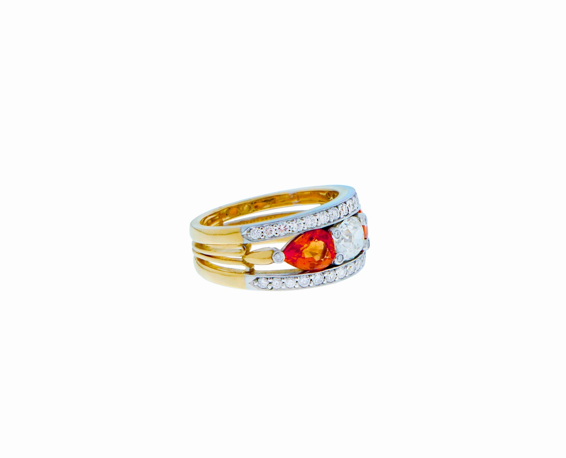 Yellow and white gold ring diamonds and spessartite