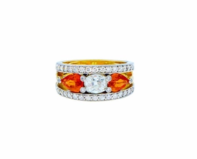 Yellow and white gold ring diamonds and spessartite