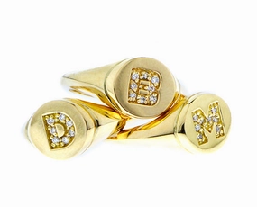 Yellow gold and diamond letter ring