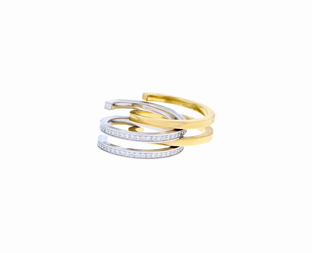 Yellow gold and white gold diamond 2-in-1 ring