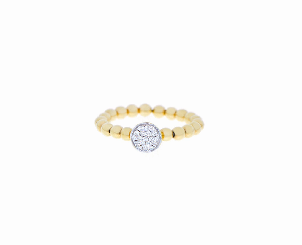 yellow gold ball ring with a round of diamonds