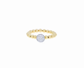 yellow gold ball ring with a round of diamonds