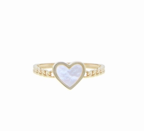 Yellow gold chain ring with a mother of pearl heart