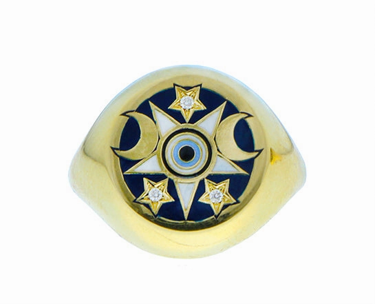 Yellow gold diamond and enamel Ring